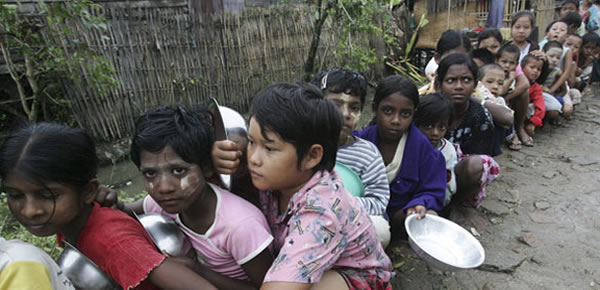 Hungry children in line waiting for next meal